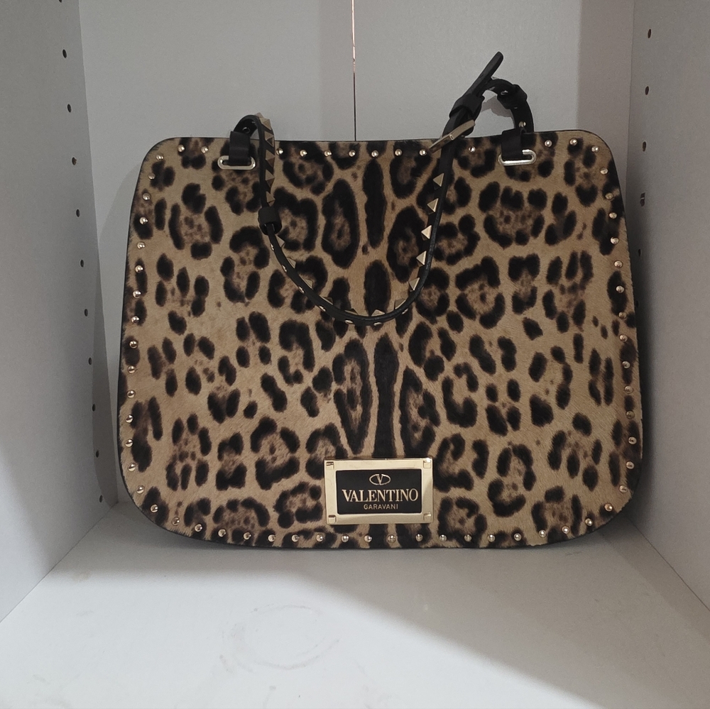 Valentino Garavani Leopard Print Tote with Gold Studs